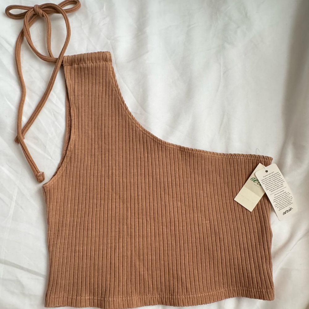 One-Shoulder Tan Ribbed Top